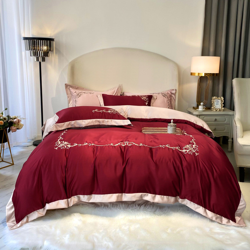 t9j5批发冰丝婚庆酒红色床单床笠1.8床罩被套夏季冰丝四件套缎面