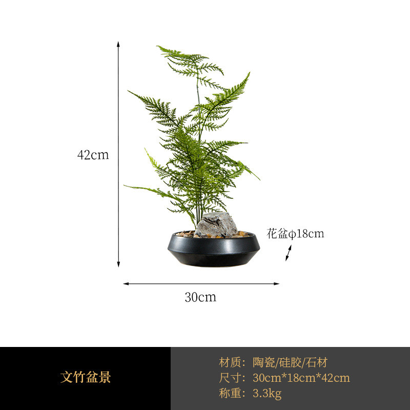 艺贝子新中式仿真造景植物盆栽微景观文竹书房茶艺案头绿植摆件
