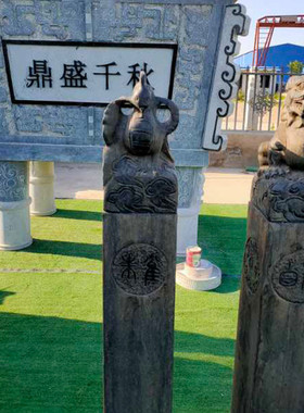 石雕仿古石狮子拴马桩庭院中式做旧神兽栓马柱招财装饰门口摆件