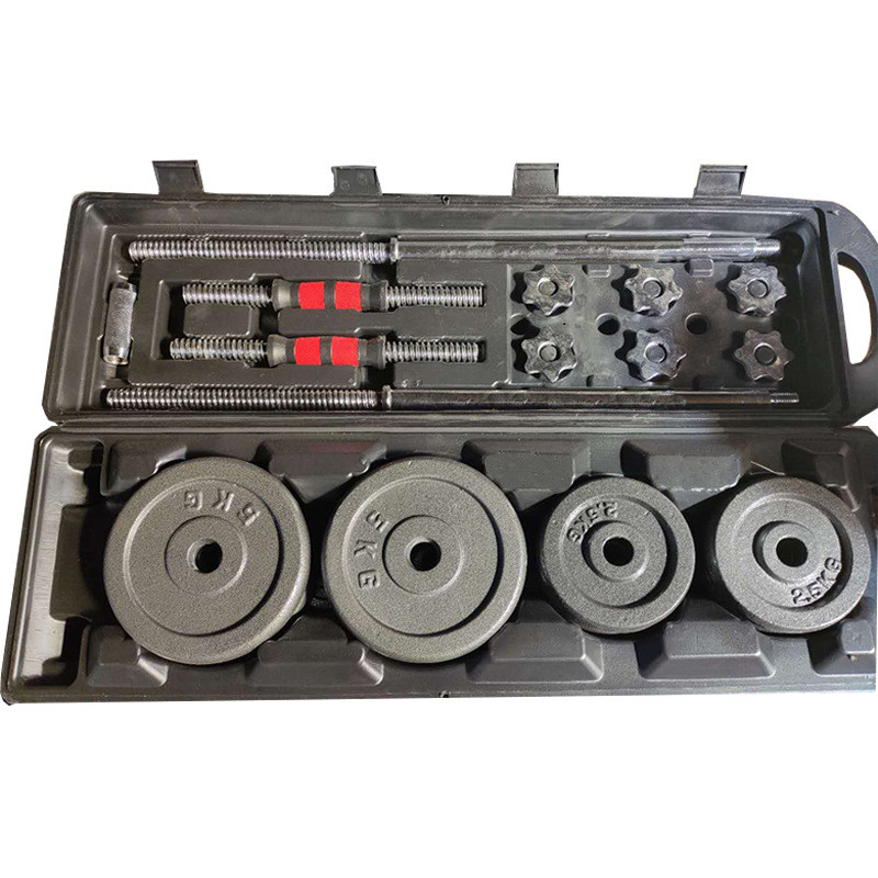 男士健身套盒臂肌哑铃杠铃两用套装烤漆举重哑铃杠铃片烤漆哑铃练