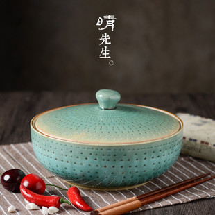 餐具家用汤盆带盖品锅大碗汤碗加厚中式 日式 复古防烫陶瓷大汤碗