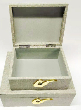 热销新中式简约木质皮革创意五金祥云扣酒店衣帽间收纳盒装饰品摆