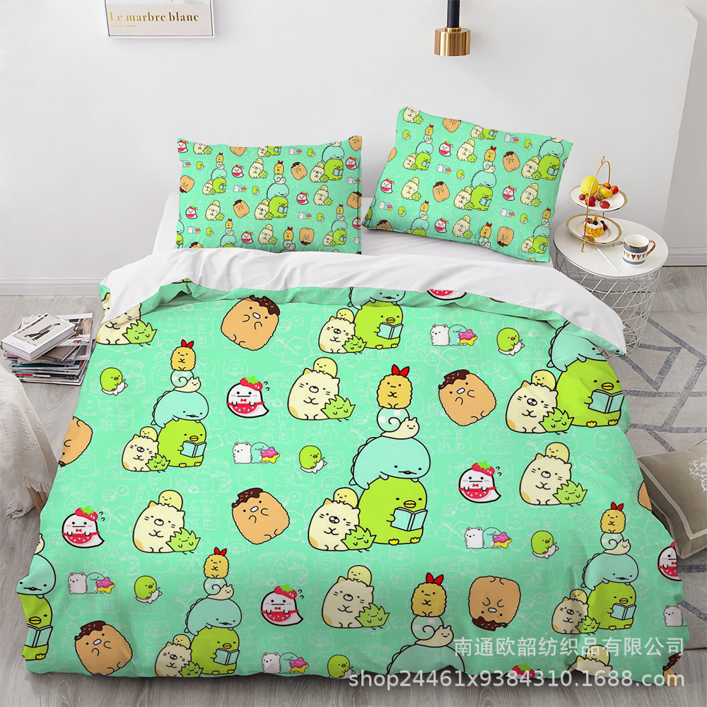 春夏粉色角落生物床上四件套批发床上用品被套3件套学生磨毛