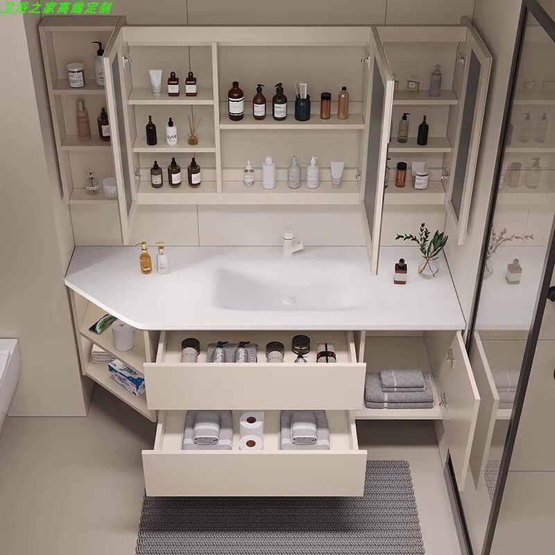 窄边极简可丽一体耐盆浴室柜组合洗漱台卫生间洗手脸盆柜侧边收纳