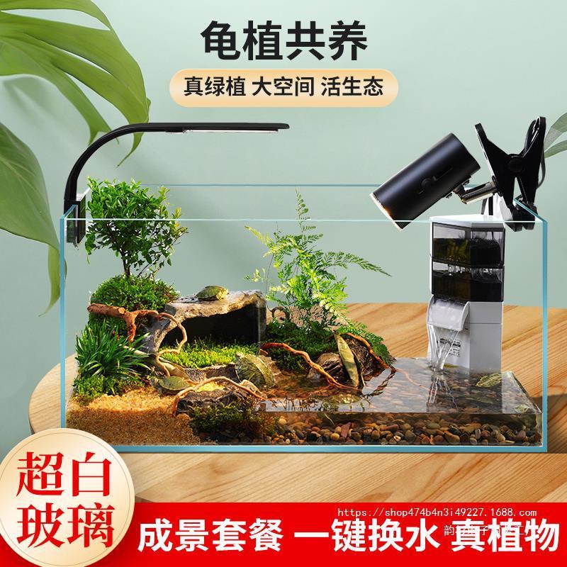 热销养乌龟专用缸超白玻璃造景家用客厅乌龟缸饲养箱带晒台生态鱼