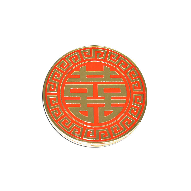 新款化妆镜字婚庆礼品囍现货批发锌合金电镀喜庆圆形双面折叠镜