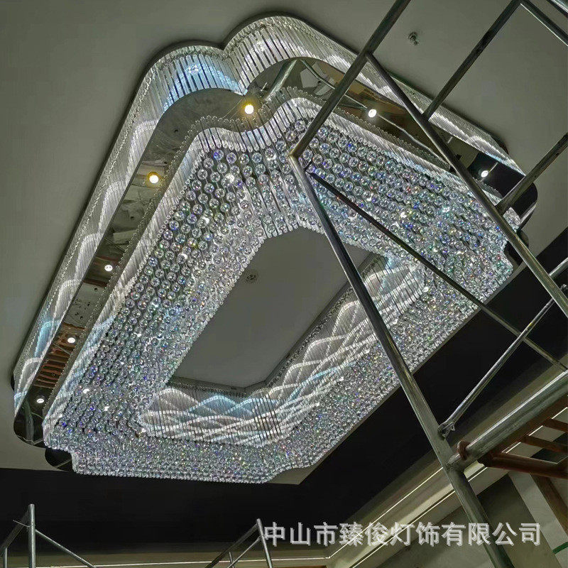 别墅酒店ktv饭店大非标客厅长方形水晶吊灯具售楼部沙盘宴会