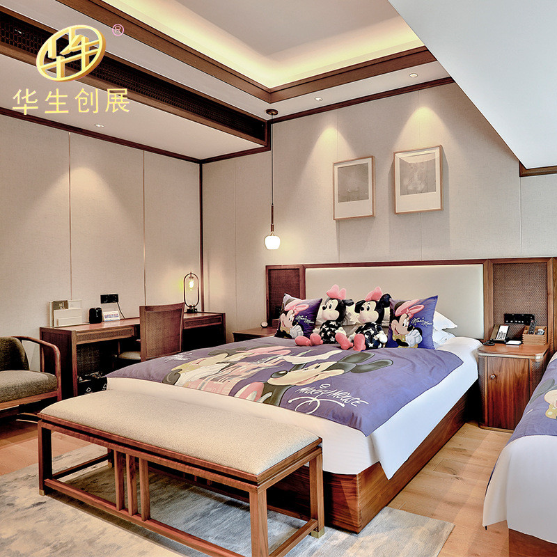 高档一站式中式酒店家具客房床箱工程民宿酒店床床头柜沙发衣柜凳