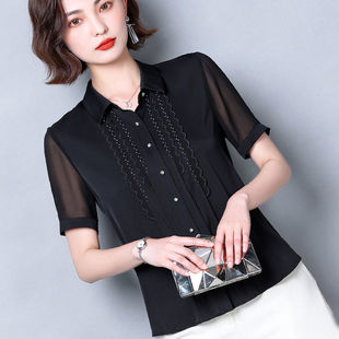 遮肚子衬衣设计感显瘦洋气小衫 新款 2024年夏季 高端雪纺上衣女短袖