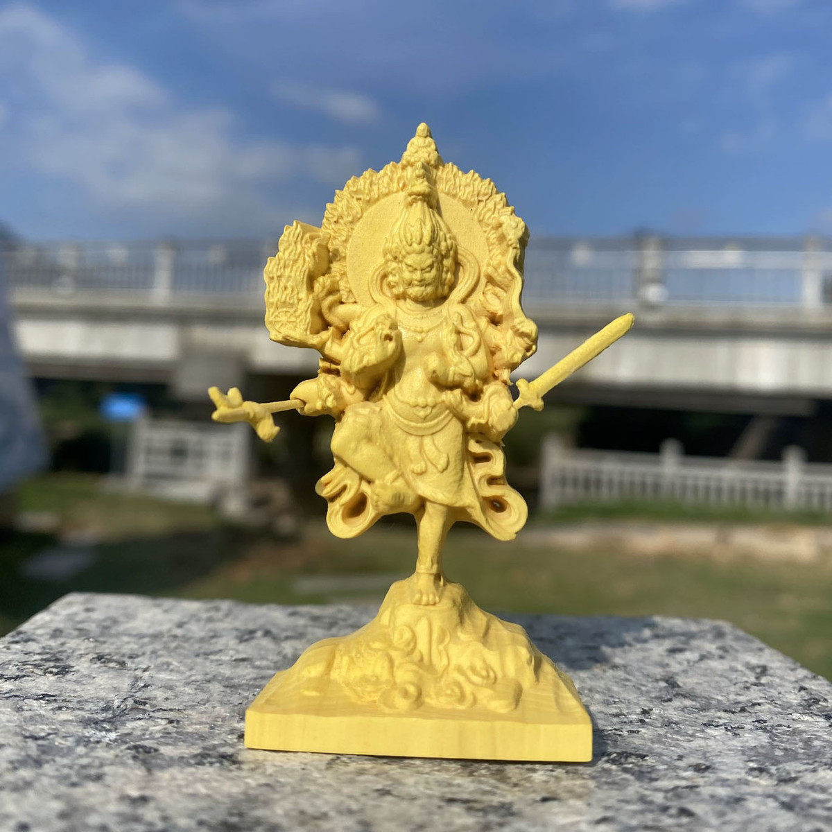 黄杨木雕迷你版秽迹金刚乌枢沙摩明王如法摆件家居客厅装饰供奉