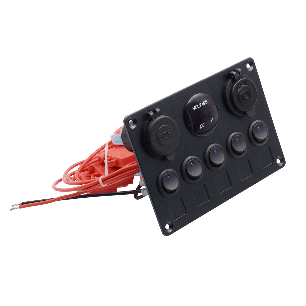 热销工厂直销汽带开关面板12v车船灯座五位圆形小开关4.2a蓝爆品