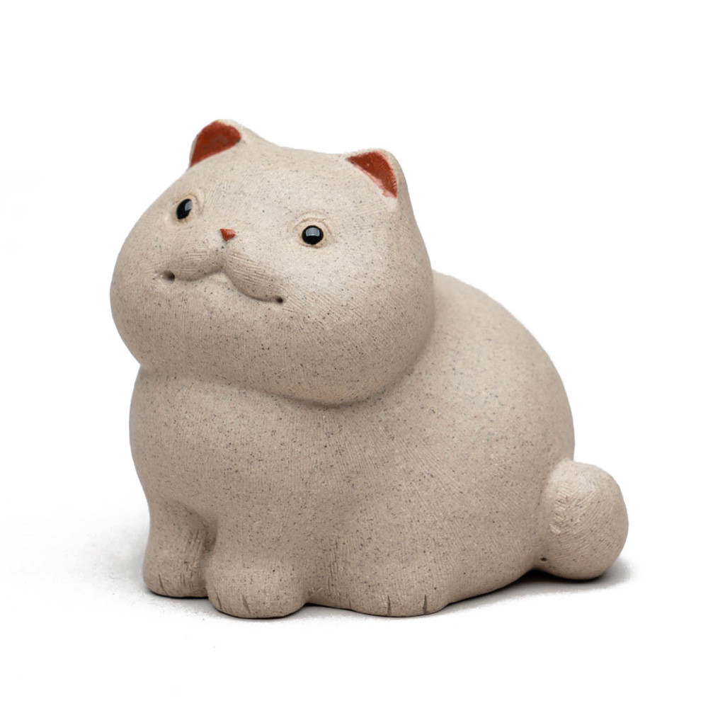 宜兴紫砂茶宠猫摆件手制可养茶道配件茶玩茶具创意招财猫茶盘功夫