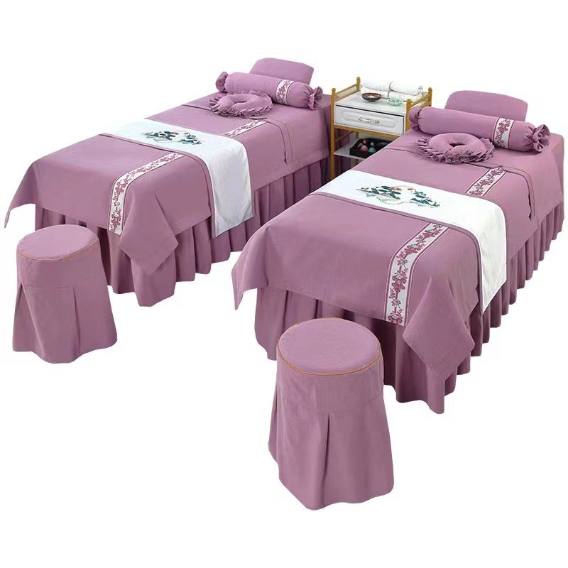 美容床罩四件套高档全棉批发四季款美容院专用床套按摩理疗床罩麻