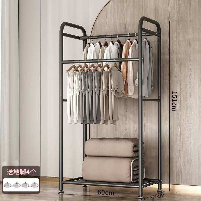 晾衣卧室家用可移动双杆置物衣帽架简易收纳架立式挂衣架落地架子