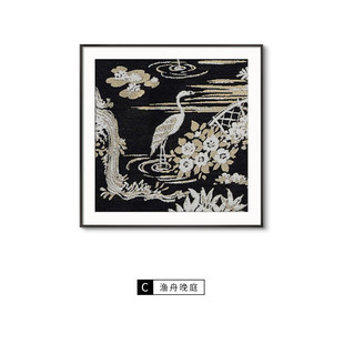 渔舟晚庭中小众艺术挂画法式复古古风玄关画新中式卧室床头画