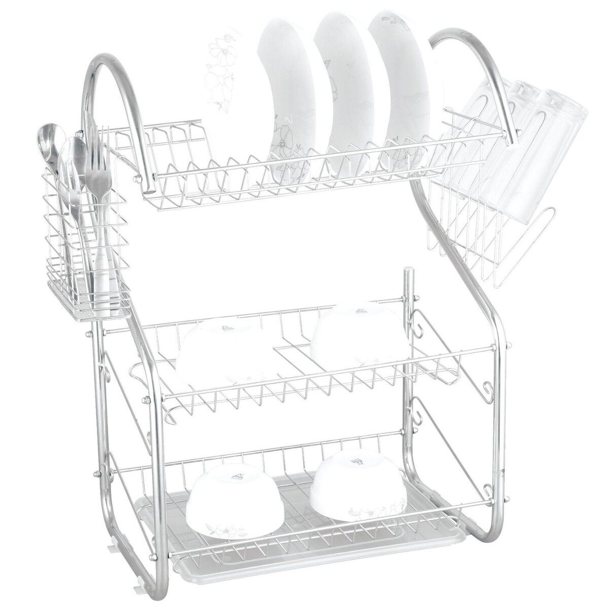 三层双盘b型s多功能管碗碟架铁丝电镀厨房置物架型钢沥水收纳架批