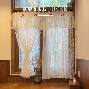 29n法式蕾丝纱帘短帘头魔术贴田园风窗帘遮挡窗幔半帘免打孔厨房
