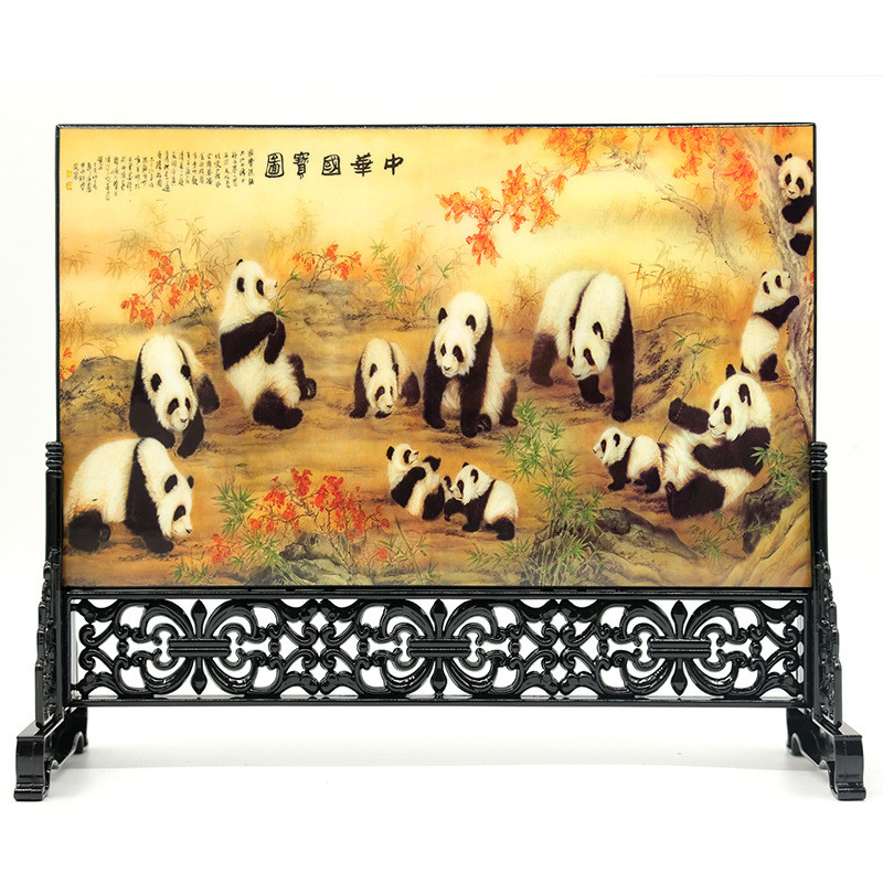 仿古装饰摆件台屏仿古小屏风漆器中国特色木质工艺品定制出国礼品