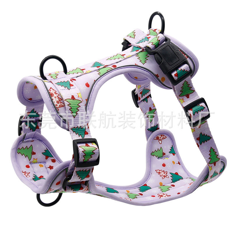宠物背带秋冬狗狗柔软舒适可水洗遛狗绳反光圣诞款宠物用品胸背带