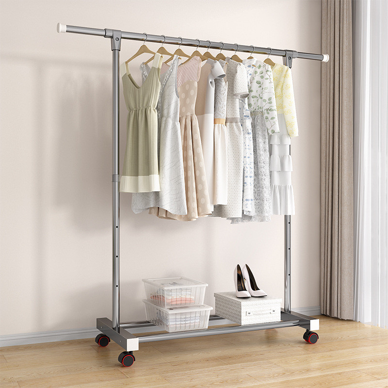 金属晾衣架落地卧室家用凉杆衣伸缩挂衣架室内简易收纳阳台晒衣架