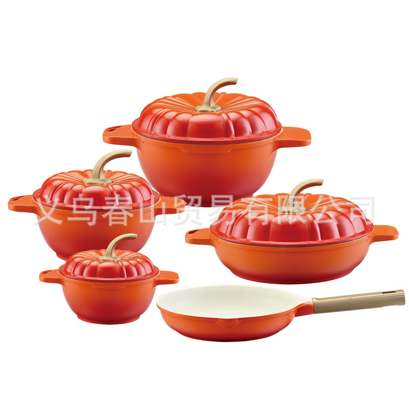 新款9pcs南瓜锅套装non-stickcoatingcookwaresetcasserole