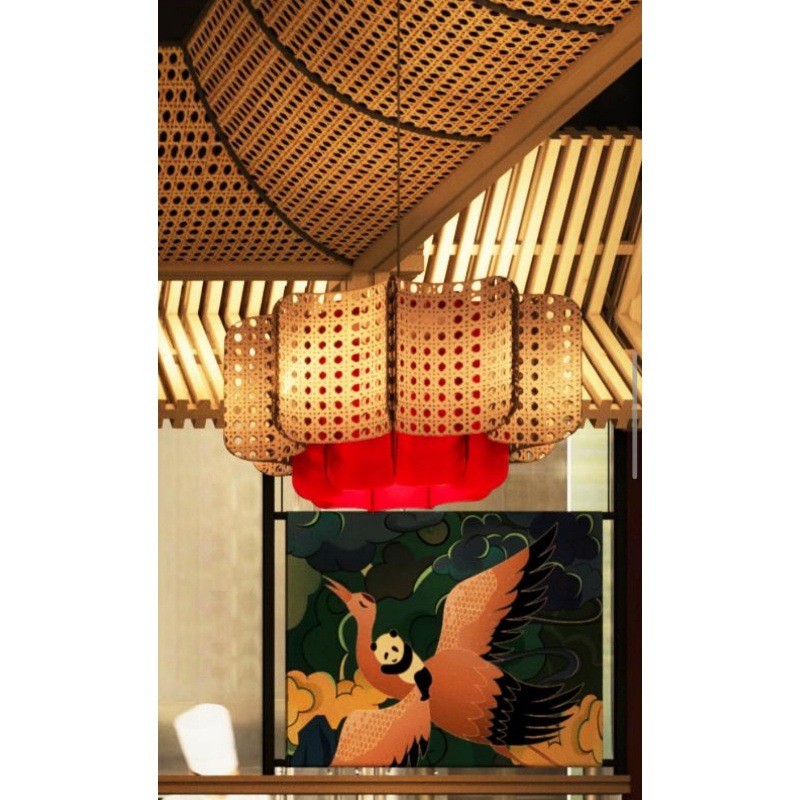 侘寂风日式禅意包厢吊灯藤编仿云石创意造型餐厅设计师氛围高级感