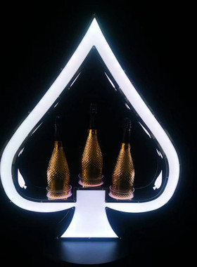 发光亚克力黑桃a酒座洋酒展示架酒吧道具铁艺黄光酒座绿光王香槟