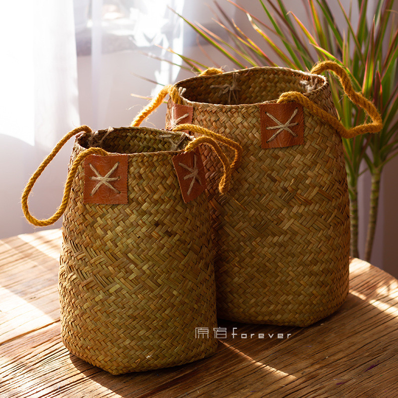 qd4d手工编织手提花束花篮柳编草编干花篮子家装摆设复古藤编装饰