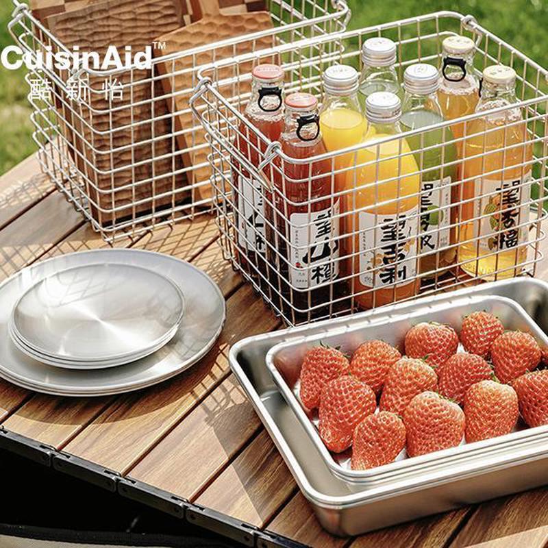 酷新怡 304加厚不锈钢户外圆盘食品级餐盘甜品盘骨盘家用碟子浅盘