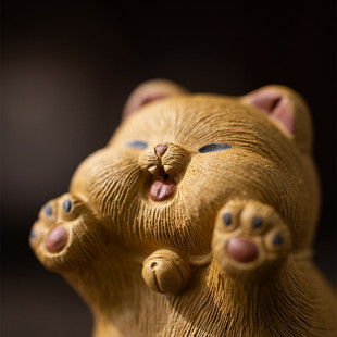热销赵永辉紫砂一定红小橘猫咪茶宠摆件精品可养可爱招财小猫手工