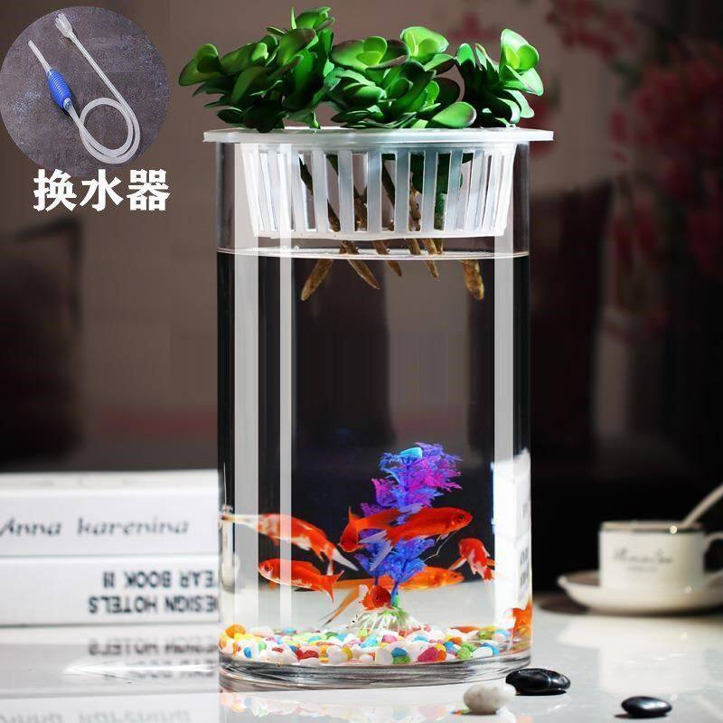 金鱼缸大口圆柱培柱形直造景筒鱼缸桌面鱼缸金鱼玻璃圆柱形鱼缸水
