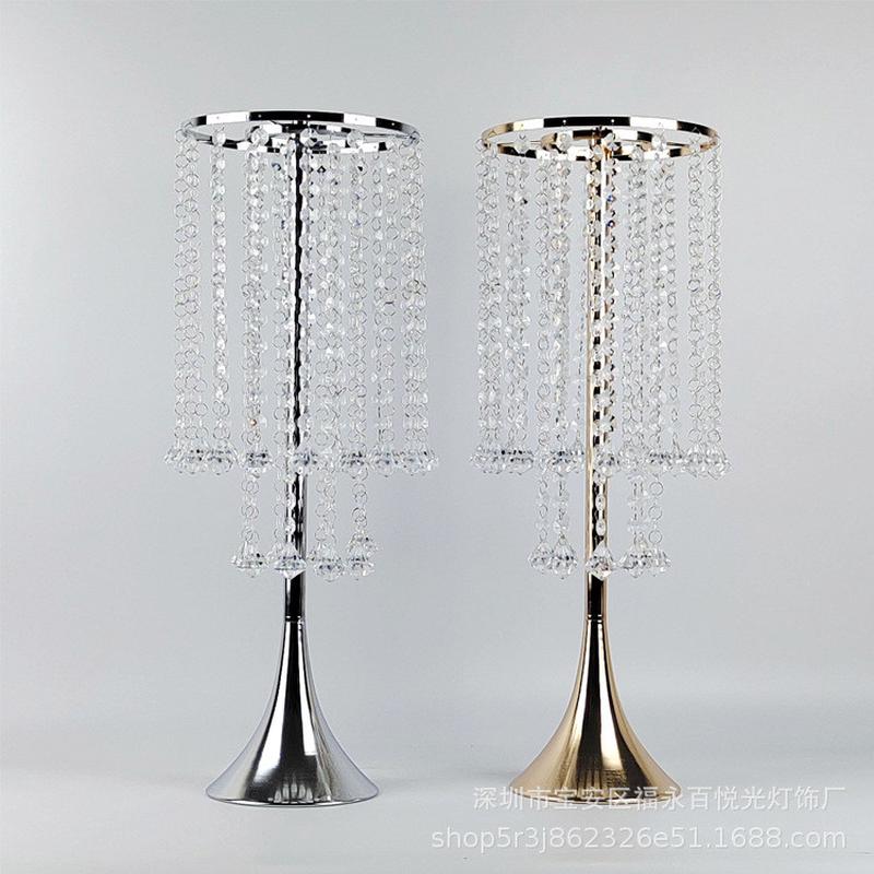 婚庆铁艺花架水晶珠帘路引现场布置婚礼花器桌面装饰用品烛台摆件