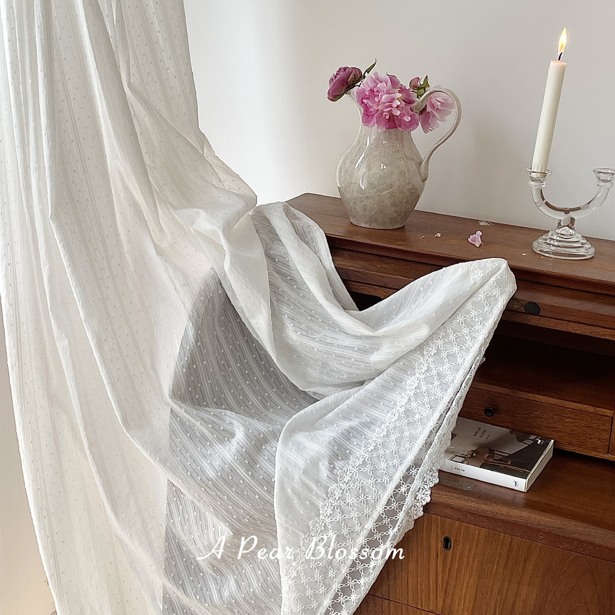 x70t2023透光不透人窗帘卧室ins风纯色白色法式蕾丝纱帘新款