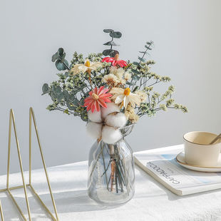 干花真花尤加利叶棉花花束diy轻奢芦苇客厅摆设装饰ins风摆件