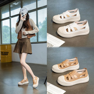 头层牛皮女士休闲运动风舒适百搭套鞋 厚底凉鞋 新款 2024年夏季