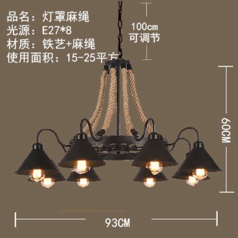 美式乡村吊灯复古loft工业风酒吧餐厅咖啡台网服装店铁艺麻绳灯