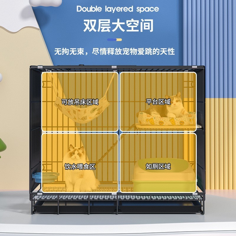 猫笼子小型双层家用室内折叠一体占地带厕所便携外出不猫咪窝猫舍