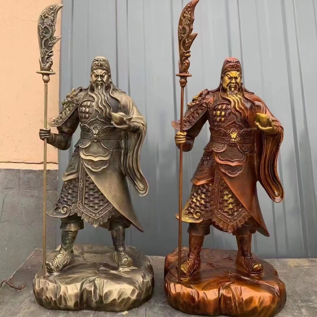 供奉铸铜关公摆件九龙关公像爷武财神神像办公室公司开业横刀关公