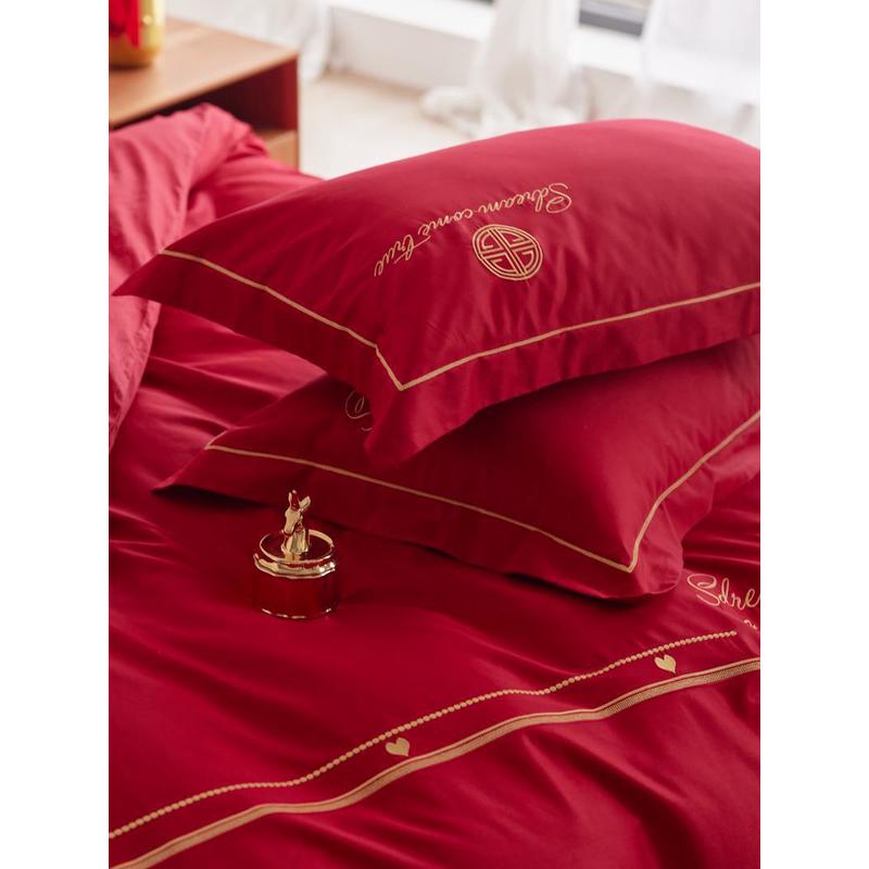 xyt如意！中式结婚四件套婚庆红色喜庆床单被套贡缎刺绣婚嫁床上