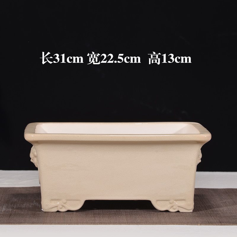 紫砂盆景花盆长方形马槽四方盆冰多肉盆栽裂釉兽头石湾花盆