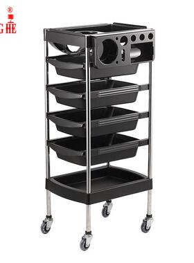 直供发廊6层abs双向抽屉置物架黑色美发工具推车收纳架厂家