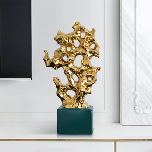 轻奢金山太湖石现代新中式客厅电视柜进门入户玄关装饰摆件