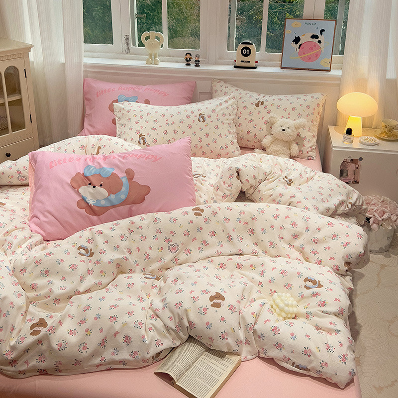 糯云朵糯棉四件套水洗大版枕套春秋卡通可爱风学生宿舍床上三件套