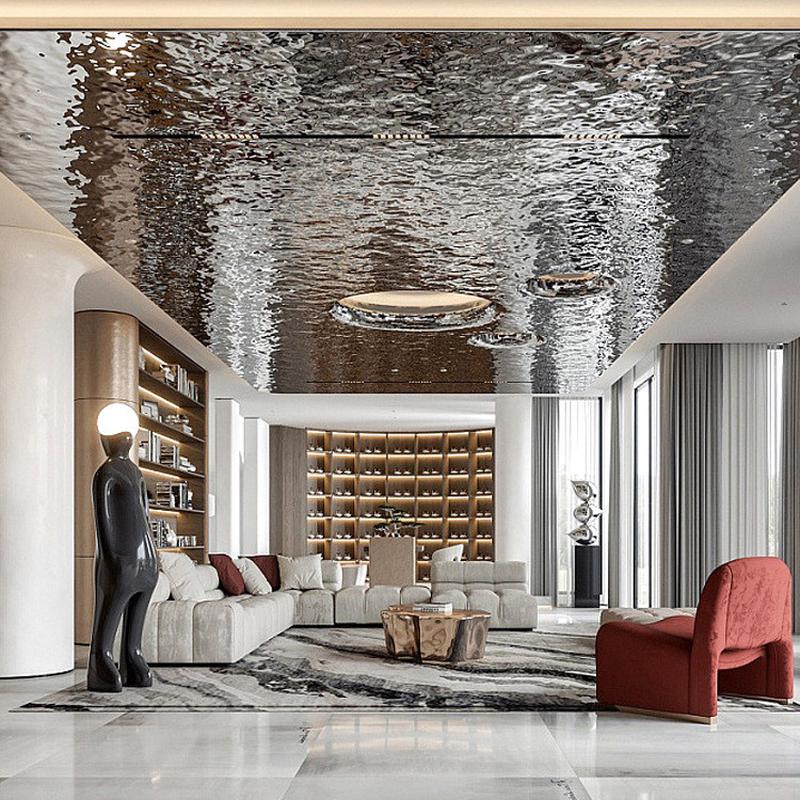 竹炭木金属水波纹大板镜面板碳板板镜面晶装饰集成墙板无缝护墙板