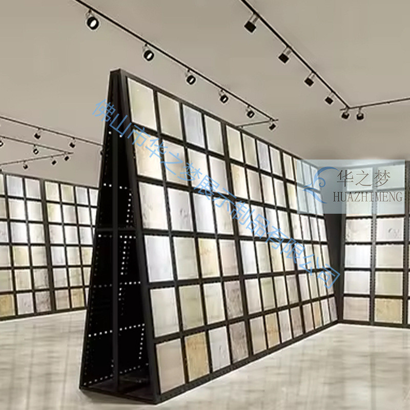佛山瓷砖展示架洞洞板冲孔板板石岩大理大板连纹展架落地立式货架