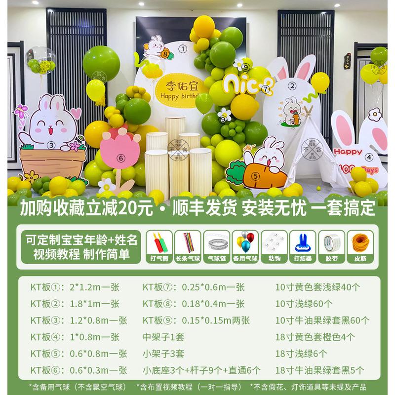 一周岁生日宴场景布置装饰卡通兔ins风酒店男女孩气球kt板背景墙