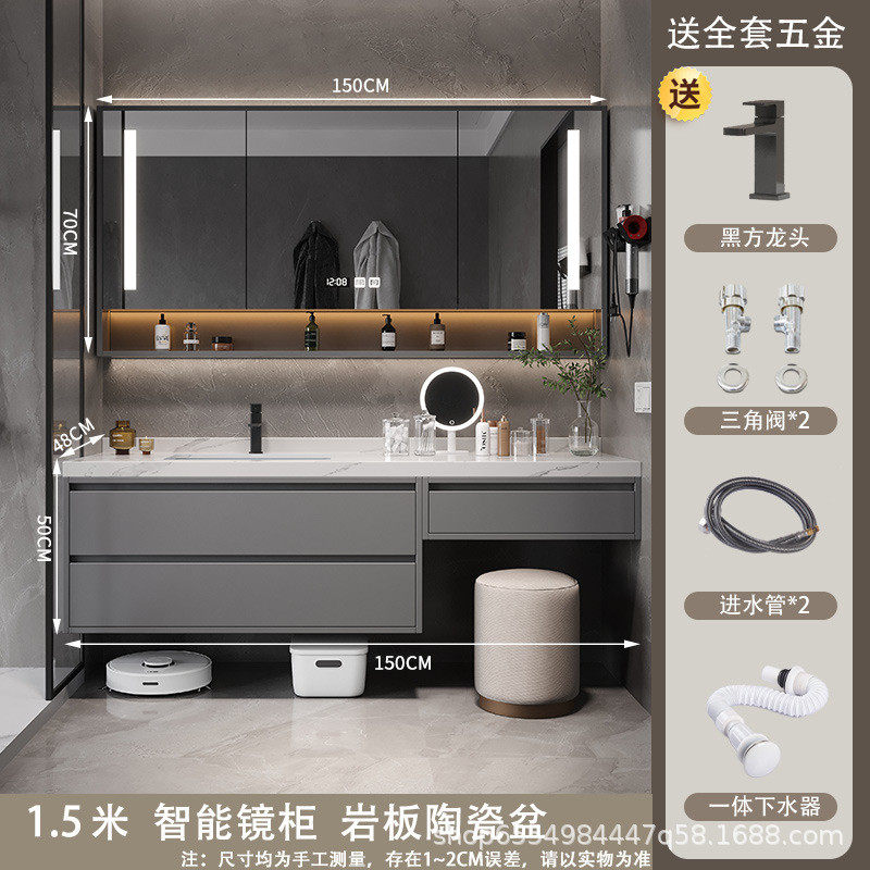 蓝加全桉木轻奢实木浴室柜组合大户型卫生间洗漱台化妆台盆一体柜