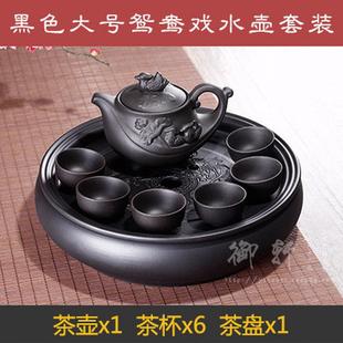 整套泡茶简约圆形茶海茶壶 茶杯家用宜兴紫砂茶盘陶瓷功夫茶具套装