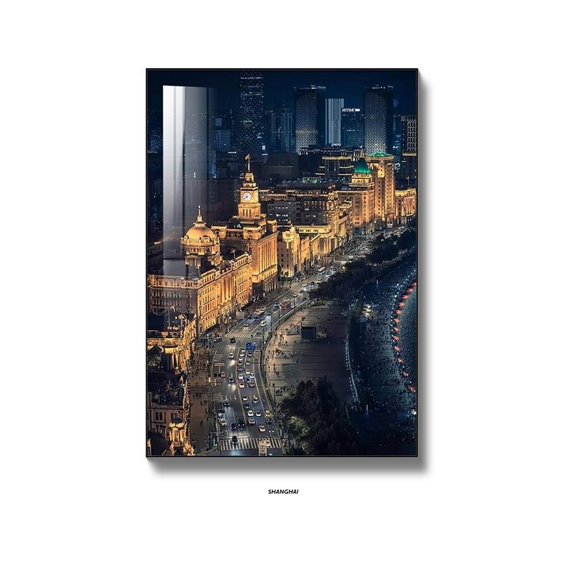 上海城市风景装饰画建筑影画夜景摄画深圳挂画入户门玄关画落地画