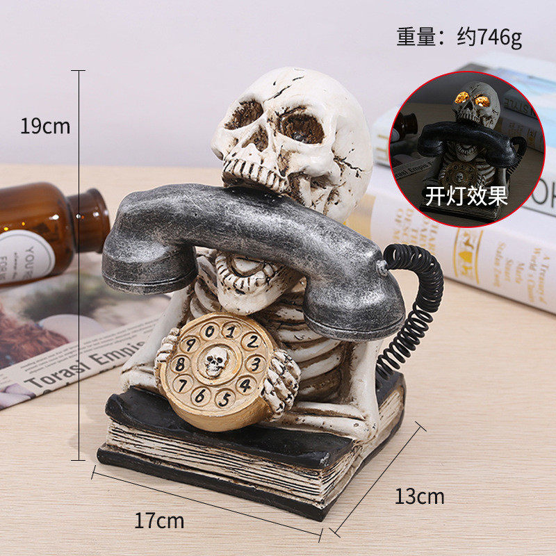 万圣节骷髅鬼头亮灯电话机摆件密室逃场地布置道具鬼节装饰南瓜灯